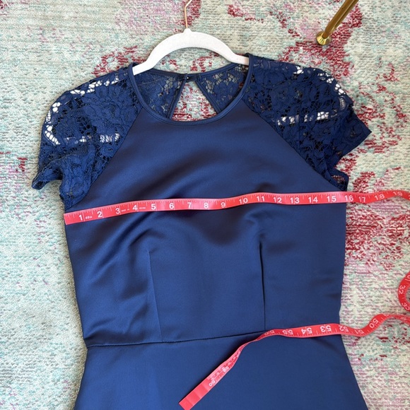 CLOSE NAVY SATIN FRILL HEM MIDI DRESS ASOS - Picture 3 of 4